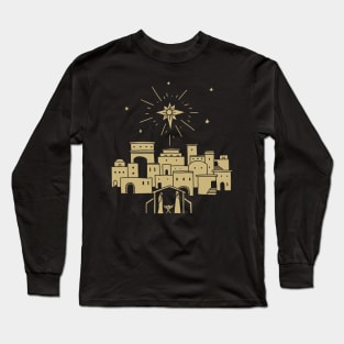 Star over Bethlehem. Mary, Joseph and baby Jesus in the stable. Long Sleeve T-Shirt